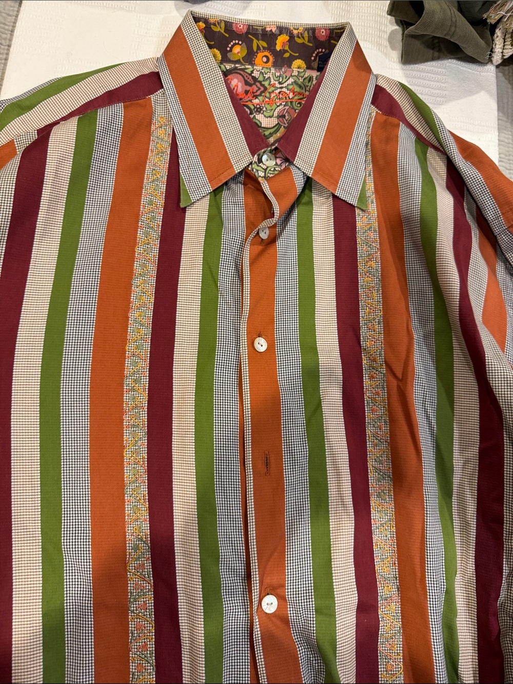 Mens Multicolor Robert Graham Striped Button-Up Shirt - Orange, Green & Burgundy